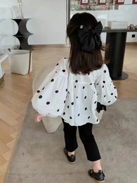 Girls Shirt Fall Korean Baby Girl Doll Shirt Long-Sleeved Polka Dot Bubble Sleeve Blouse 240318