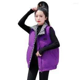 Women's Vests Autumn Winter Turn-down Collar Ultra Light Down Vest Splicing Checkerboard Lapel Loose Chic Versatile Portable Waistcoat