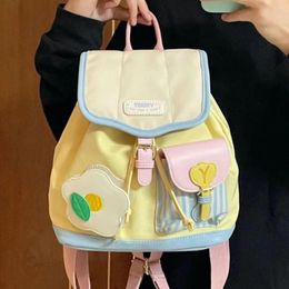 School Bags Brand Designer PU Leather Women's Backpack Casual Flower Bucket Bag Sweet Travel For Teenage Girls Collage Students