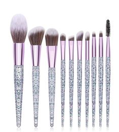 Purple Plastic Handle Makeup Brushes 10pcs set Eyeshadow Powder Contour Brush Kits Foundation Powder Blusher Brush Soft Hair Cosme7612585