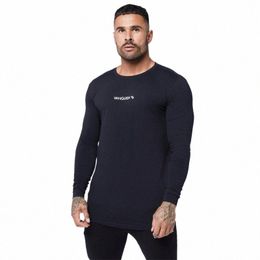 gym Jogging Fitn Bottom Shirt Cott Crew Neck Printed Panel Lg Sleeved Casual Fi Men Clothing Men Lg Sleeve T-Shirt Z36Y#