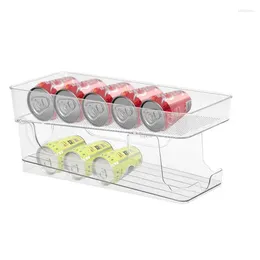 Kitchen Storage Fridge Can Organizer Refrigerator Soda Dispenser Double Layer Plastic Roller Shelves Accessories