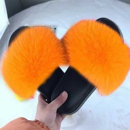 Slippers Slippers 23 color Fasion womens fur slippers Womens Soes Plus fox air fluffy sandals Winter warm H240326CUNH