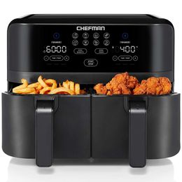 Chefman Turbofry Touch Air Fryer, Dual Basket Capacity, One Click Digital Control Shake Reminder, Creating A Perfect Crispy and Low Calorie Surface