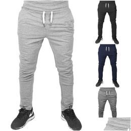 Men'S Pants New Men Style Casual Fitted Gym Slim Fit Embroidered Stretch Urban Wind Sport Straight Trousers Drop Delivery Apparel Clo Dhplg