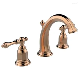 Bathroom Sink Faucets Arrival Luxury Brass America Style Widespread 8' Three Hole Rose Gold Finished Basin Faucet Mixer