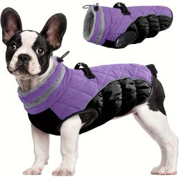 Warm Purple and Black Color Matching Jacket, Waterproof Doggie Winter Coat, Zipper Style Dog Clothes, Pet Puppy Cold Weather Clothing, Cozy Snow Jacket Vest for