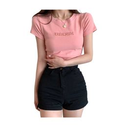 Letter Embroidered Top 2024 Summer New Tight Bottom Women's Wear Korean Short Sleeve Fashion T-shirt Loose