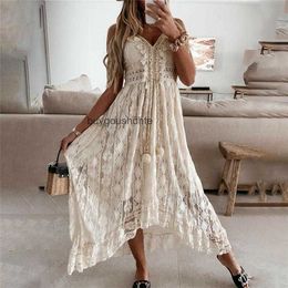 Casual Dresses Strapless Summer Boho Maxi Dress Women V-Neck Tassel White Lace Sexy Bohemian Irregular Long Beach VestidosCasual