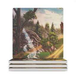 Table Mats Morning Rays - Landscape Painting Ceramic Coasters (Square) Teapot Mat Tea Cup Holders Pads