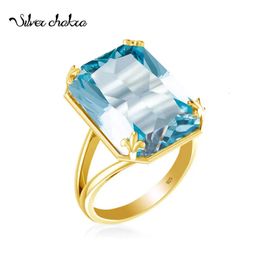 Charm Female Ring Gold 585 Blue Topaz Gemstone Rings Real 925 Sterling Silver Party Wedding For Women Fine Jewellery 240327