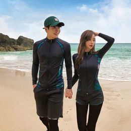 Men's Swimwear Rash Guard Women Swimsuit 2024 Lovers Wetsuit Diving Suit Long Sleeve Swimwear Men Surf Sunscreen Beach Bathing Suit Monokini 24327