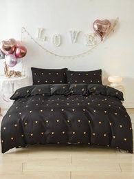 Bedding Sets 3pcs/set Heart Pattern Duvet Cover Set(1 & 2 Pillowcase) Romantic Polyester Set For Bedroom All Season