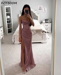 Urban Sexy Dresses Rose Gold Sparkling Tulle Mermaid Evening 2023 Side Slit Floor Length Spaghetti Straps Graduation Party Prom Gowns yq240327