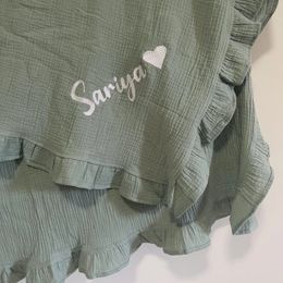 Ruffle Blanket Customise Baby Name Personalised Baby Comforter Cotton Infant Blanket Swaddle Bath Towel 240313