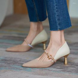 Dress Shoes Phoentin Two Ways To Wear Fashion Mixed Colours Pointed Toe Pumps Women's High Heels Autumn Suede Leather Patchwork FT2547