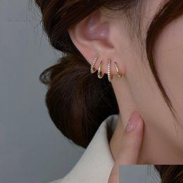 Stud Geometry Elegant Earrings Women Shining Cubic Zircon 18K Gold Sier Diamond Earings Earring Ear Rings Engagement Party Drop Delive Otd8U