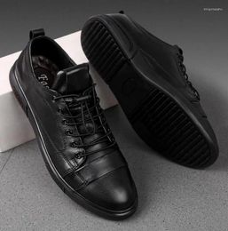 Casual Shoes Classic White Sneakers Men Leather Male Lace-Up Genuine Flats Fashion Korean Simple Footwear Size 47