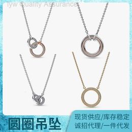 Designer pandoras necklace Pans S925 Platinum Silver Plated Circle Pendant with Two Colour Intertwining Ring Necklace Decoration Creative Versatile Pendant