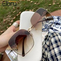 Sunglasses Elbru Vintage Square Large Frame Fashion Horsebit Metal Colorful Lens Sunshades UV400 Sun Glasses For Men Women8811074