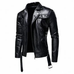 2023 Autumn New Large Men's Polo Collar Men's Motorcycle Leather Coat PU Fi Leather Jacket Coat c8FT#