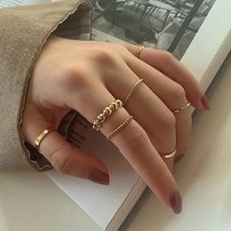 Cluster Rings Fashion Punk Twist Bead Circle Metal Joint Ring Set Retro Geometry Gold Color Minimalist Charm Jewelry Gift