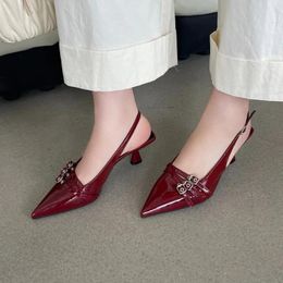 Dress Shoes Red High Heels Ladies Pointed Toe Slingback Pumps Comfort Low Heel For Women Summer Office Black Zapatos Mujer