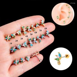 Stud Earrings 1 PCS Mix Geometric Design Cute Small Green Zircon Earring Gold Colour Steel Screw Bar Copper Ear Cartilage Piercing Jewellery