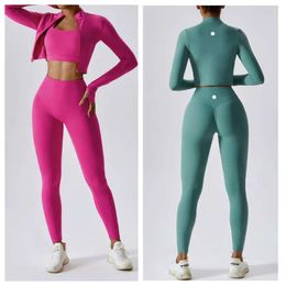 Lu Womens Yoga Outfit Three Pieces Vest+pants+jackets Suits Exercise Close-fitting Fiess Wear Running Adult Workout Sportswear Elastic Trouser Tops Suit