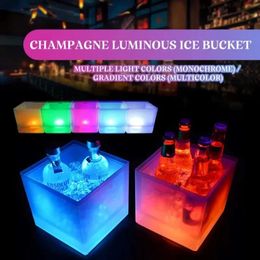 LED Ice Bucket Double Layer For Beverage Tubs Wine Beer Square Straight Red Champagne Buckets 35L 240315