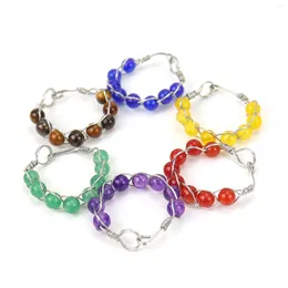 Cluster Rings Natural Stone Synthetic Adjustable Silver Color Multicolor Round Beads Women Finger 19.8mm(Us Size 10) 1 Piece