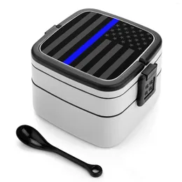 Dinnerware The Symbolic Thin Blue Line On American Flag Bento Box School Kids Lunch Rectangular Leakproof Container