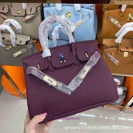Factory Outlet Wholesale Hremms Birkks Tote bags for sale Hang lock Lychee cowhide genuine leather bag womens handheld crossbody With Real Logo