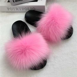 Slippers Artificial fur slider womens soft ome fluffy sandals casual flip winter warm flat Soes Plus size 36-45 H240326KYL5