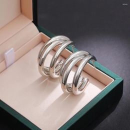 Hoop Earrings Huitan Fashion Metal Women 3 Rows Tube Design Versatile Statement Earring Female Trendy Jewelry Drop 2024