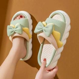 Slippers Slippers New Pink Fasion Soft women Casual Cute Bowknot Paern Design Comfortable Female Linen ome H240327