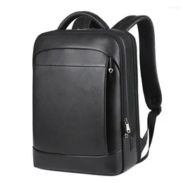 Backpack Genuine Leather For Men 15.6 Inch Laptop USB Charge Anti-Theft Waterproof Large Capacity Male Travel Bags