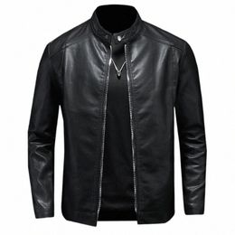 motorcycle Leather Jackets Mens Busin Fit Brand Slim Men Casual Biker Zipper PU Leather Jackets Male New Men's Leather Jacket V0Bm#