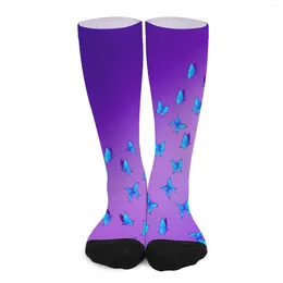 Women Socks Butterfly Print Stockings Blue Purple Custom Kawaii Autumn Anti Sweat Running Breathable