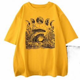 cute Cottagecore Aesthetic Frog Mushroom Mo Witchy Men Tee Clothing Vintage Casual Oversize Cott T-Shirts Creative Mans Tops Q7KP#