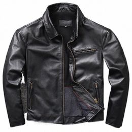 free ship.Wholesales.Classic motor rider slim genuine leather jacket.Cool fi black cowhide coat.Chaqueta de cuero A1eV#
