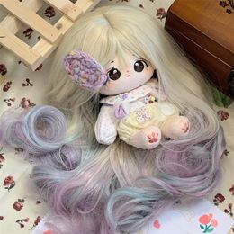 Party Supplies Real picture of 20cm cotton doll Colourful gradient hair curled wig high temperature wigs long curled wig cover for 33-36cm head circle cosplay