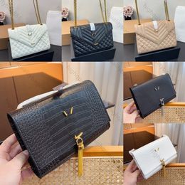 High quality designer bag Woman Envelope bag fashion Clutch bag Chaintiao gold Tassel crocodile embossed bright surface Cow leather with suede Crossbody bag