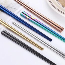 Disposable Flatware Stainless Steel Chopsticks Creative Titanium Gold Plated Magic Full Square