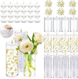 Vases 12 Set Glass Cylinder For Centrepieces With Clear Water Vase Filler Gel Beads 24 White Floating Candles 6 Pearl String