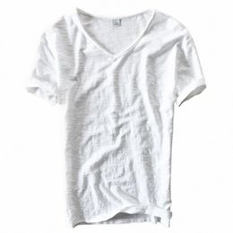 100% Cott Short Sleeve V-Neck T Shirt Men Solid White Men T-Shirt Summer Comfortable and Breathable Soft Tshirt Mens Camiseta a78c#