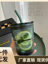 Mugs 56PC High Appearance Bamboo Cup Ins Wind Ink Green Primary Colour Glass Water With Cover For Office And Home Use