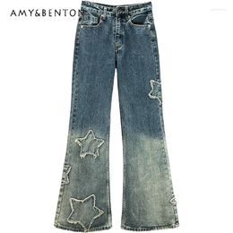 Women's Jeans Long Boot Cut Pants Trousers 2024 Autumn High Waist Slim Fit Ins Fashion Style Star Mop Wide-leg Clothes