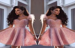 2019 Major Beaded Pink Short Cocktail Dresses Pearls Mini Skirts Sexy Sweetheart Neck Homecoming Party Dresses4297128