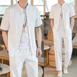 Men's Tracksuits Plus-size Sportswear Husband 2024 Summer Suit Linen Shirt Fashion Chinese Style 5XL Two-piece Set